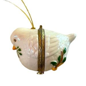 Porcelain Peace Dove hanging gift box or ornament with painted olive bra…